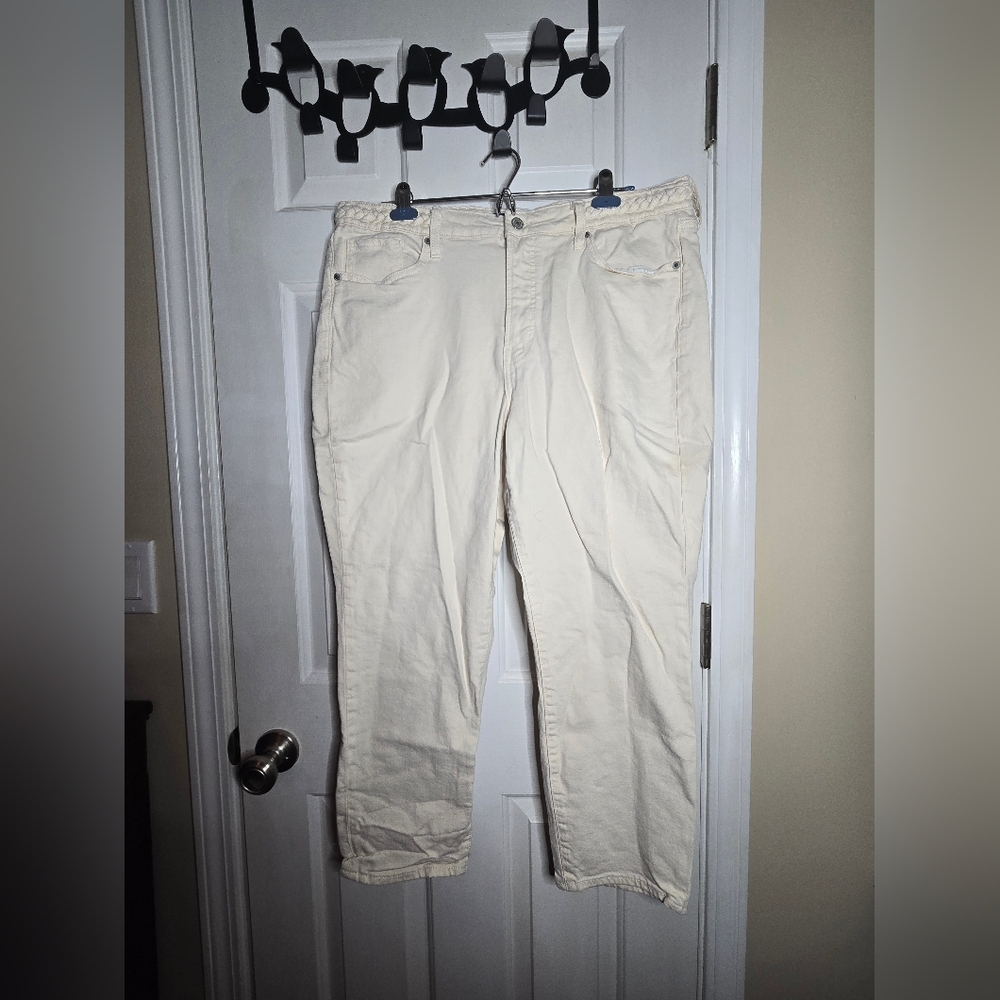 Cream Jeans W/ Braided Waistband